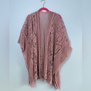 Lace Knit Open-Front Cardigan - Dusty Rose